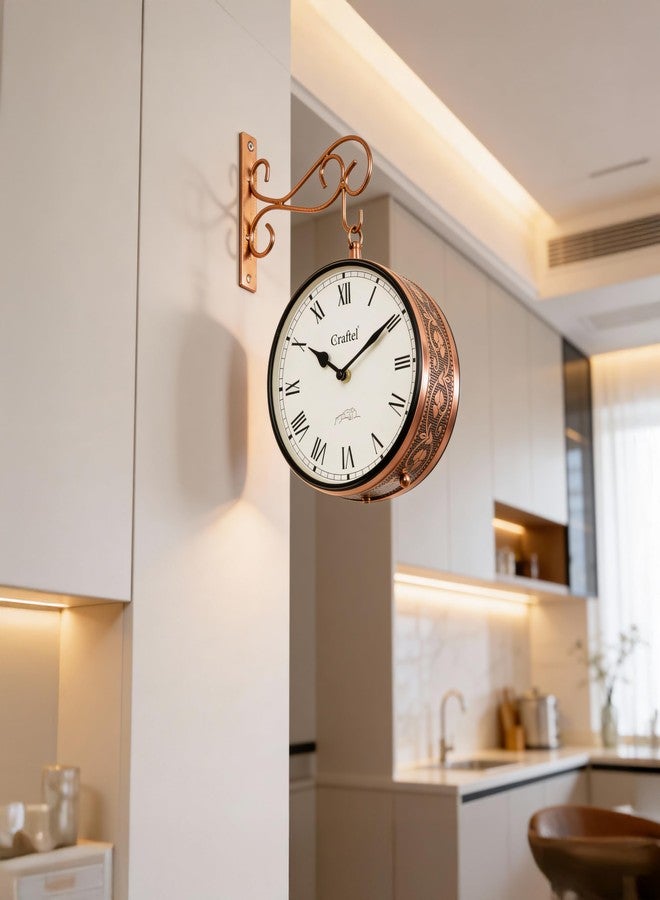 CRAFTEL Metal Roman Dial Double Sided Vintage Station Analog Wall Clock for Living Room Home and Office (Dial - 8 Inches, Rose Gold) - Image 5
